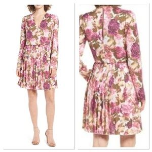 Leith pink floral long sleeve pleated dress